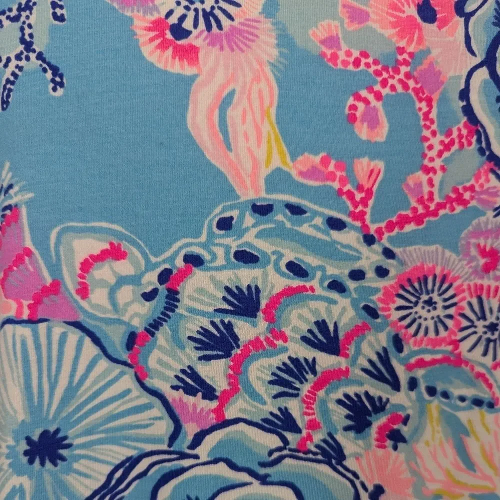 Lilly Pulitzer Blue Hot Pink Turtle Coral Long Sleeve Finn Shirt Blouse Medium - Picture 4 of 9